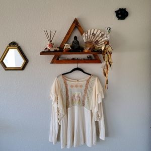 Free People Large embroidered top almond